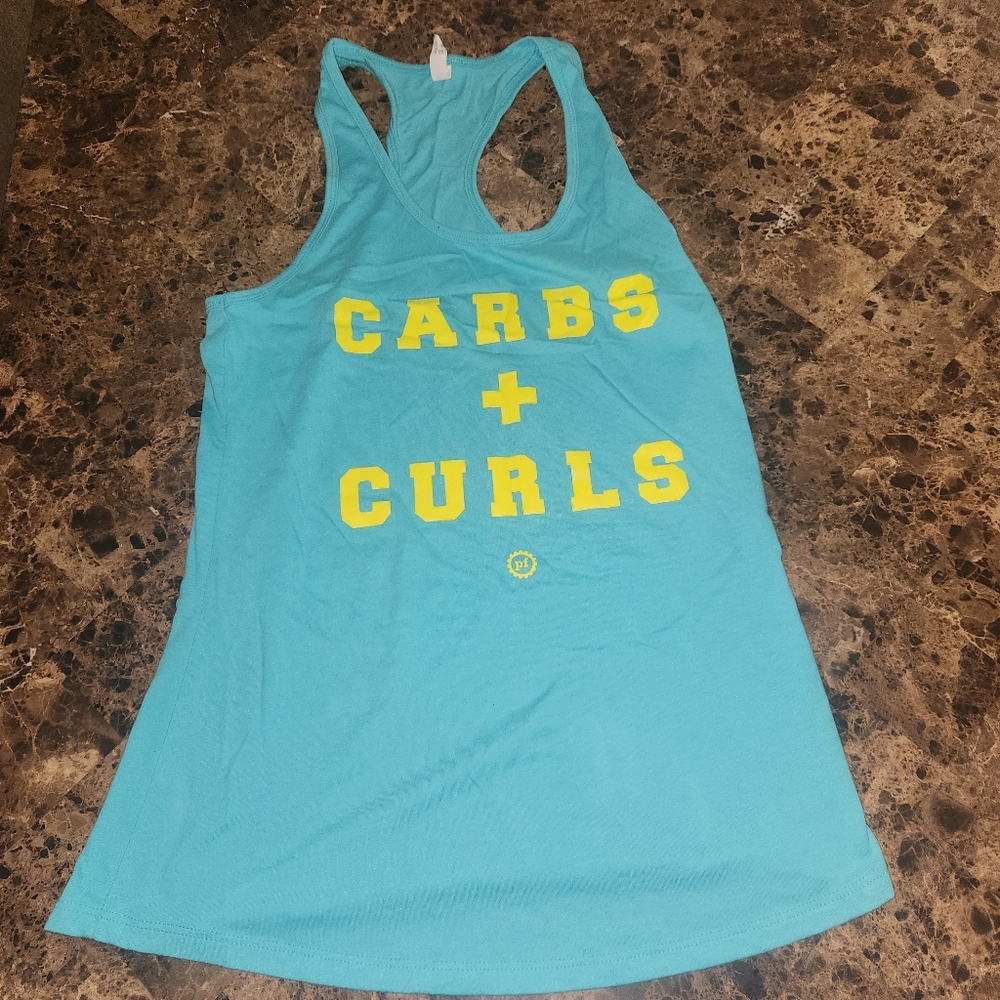 Planet Fitness Teal and Yellow Tank Top Large